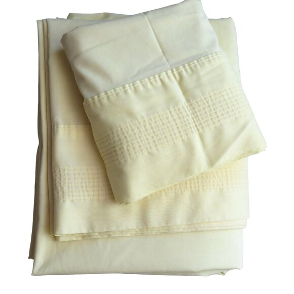 Vintage 70s Springmaid Full 4pc Sheet Set Canary Yellow No Iron Percale Cottage - Picture 4 of 10